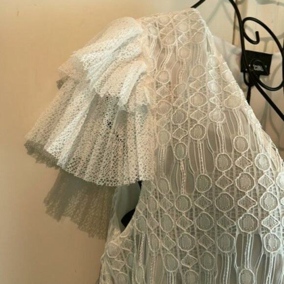 Just Cavalli by Roberto Cavalli Dress White Lace Gown Pleated Flounce size 6 - Picture 8 of 14